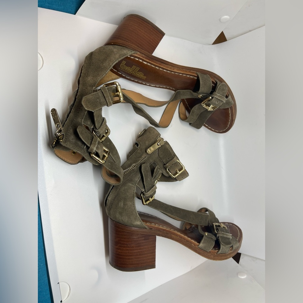 BELLE Sigerson Morrison Gray Suede Strappy Block Heel Sandals sz 7.5 - Picture 10 of 12